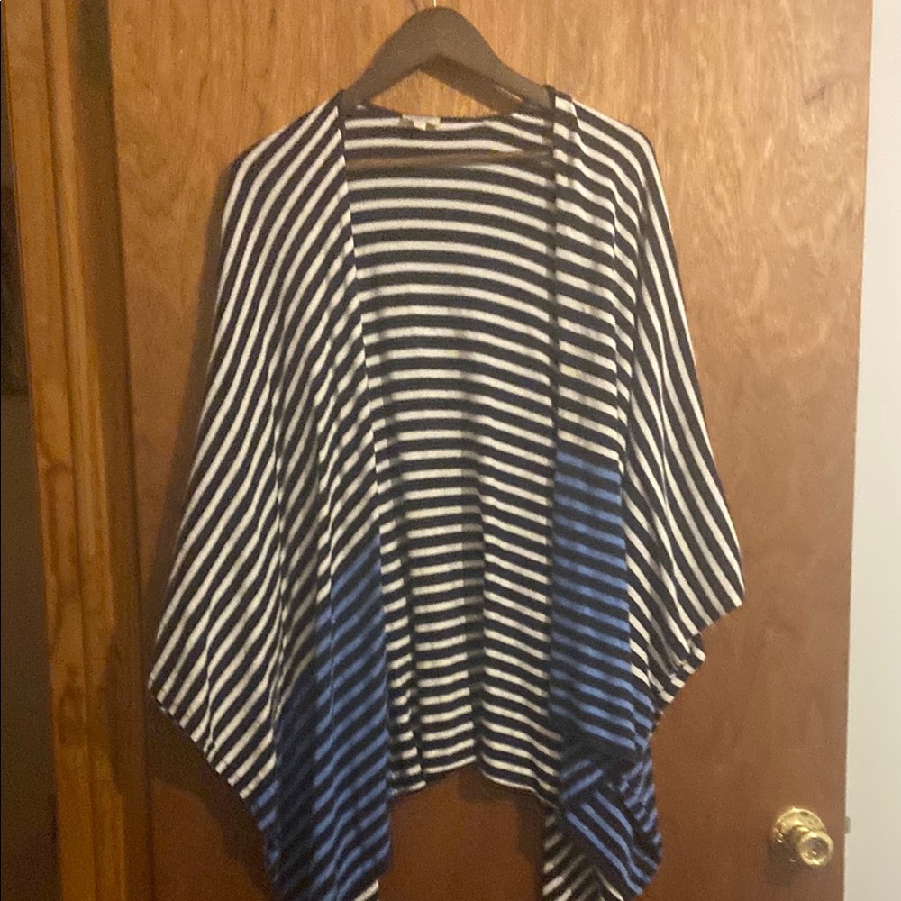 Talbots Black and Blue Striped Poncho